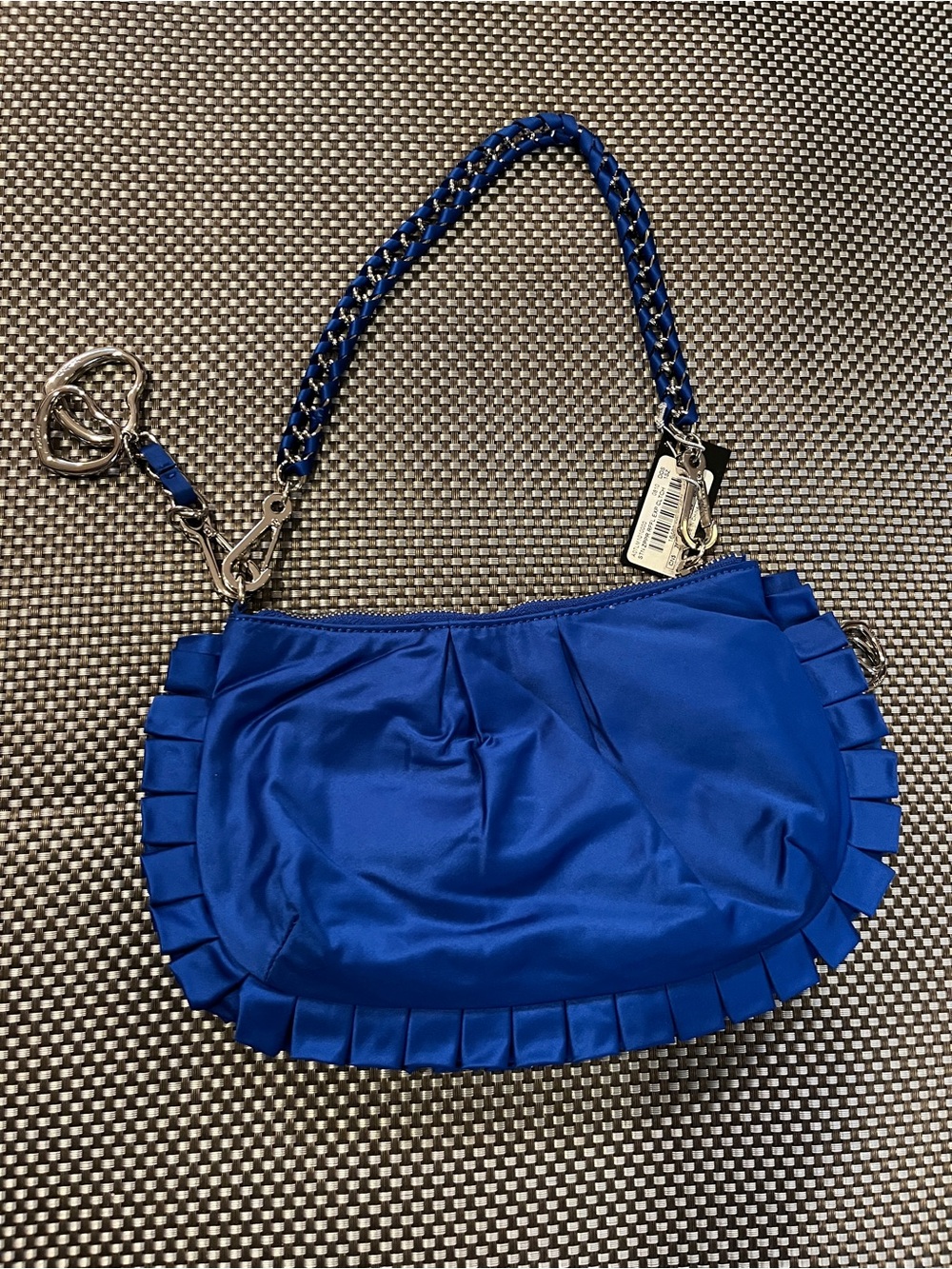 NWT bebe Blue Satin Ruffle Shoulder Bag Purse Y2K